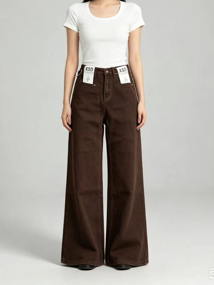 American Retro Coffee Straight Leg Jeans Women's Autumn Winter High Waisted Loose Casual Wide Leg Pants Fashion Streetwear 261016