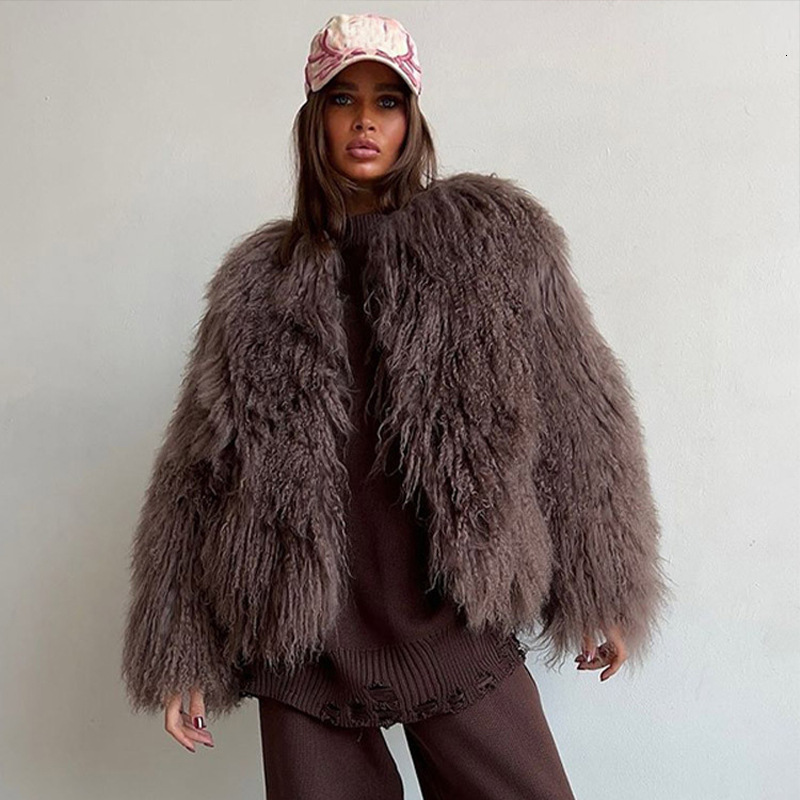 Versatile and light luxury overcoatCross-Border Spring And Autumn Fashion Jacket, Short Faux Eco-Friendly Fur Top, Long-Sleeved Plush Brown Coat Hon