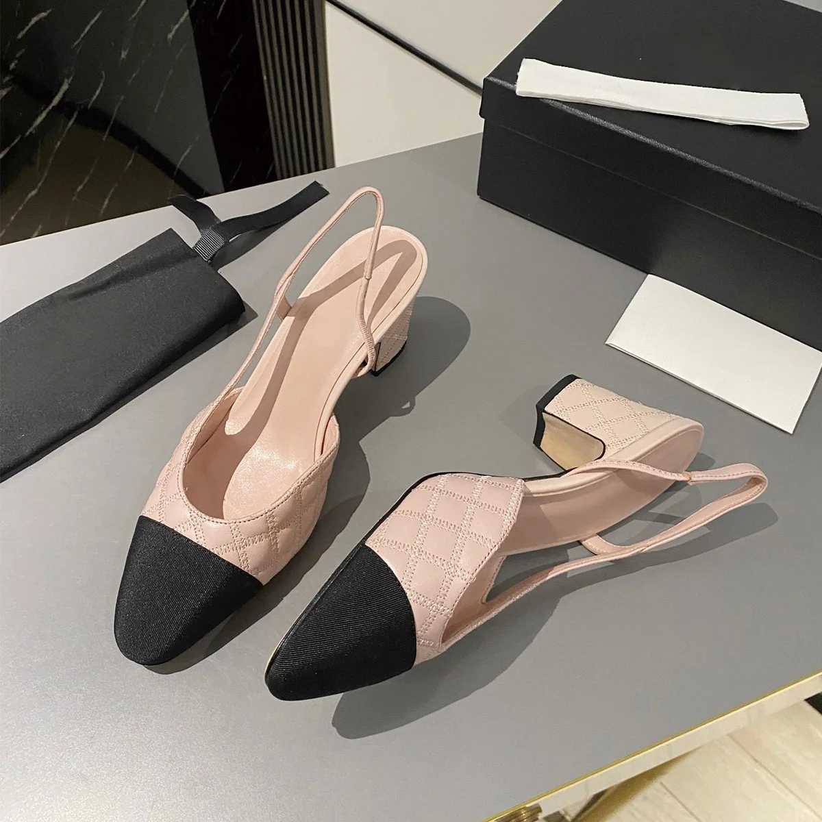 2026 High quality summer Classic Color Block Slingbacks 6.5CM Mid Block Heel Ladies Dress for woman's shoes sh24082138 Q261015