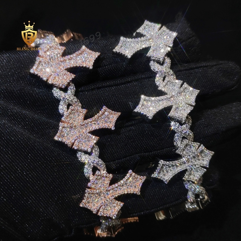 New Fashion 925 Sterling Silver Cross Moissanite Bracelet Hip Hop Men 8mm VVS Pass Diamond Tester Cuban Bracelet Moissanite