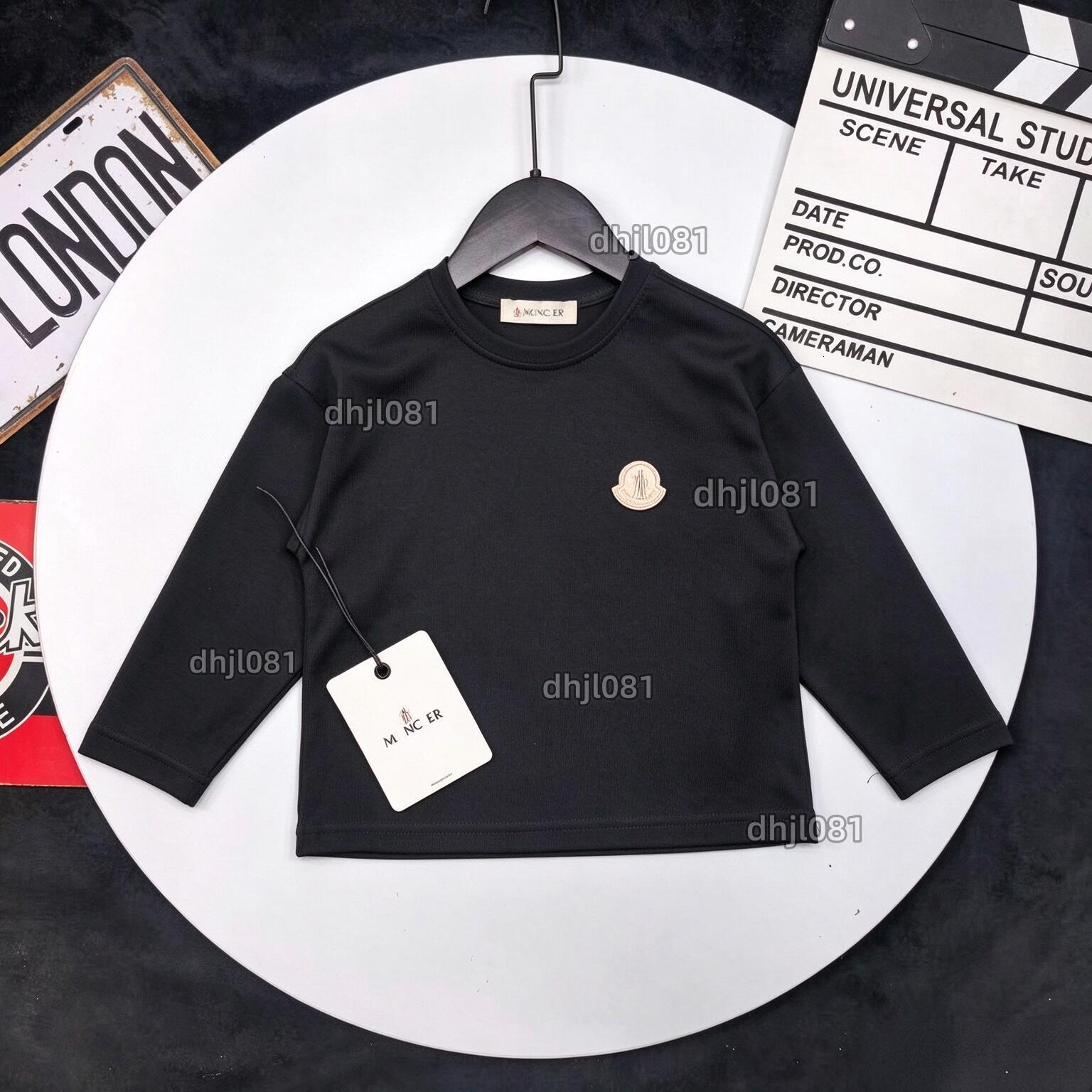 Free Shipping Boys Girls Kids Crew Neck Long Sleeve T Shirt Toddler Fine Ribbed Stretch Knit Tee Chest Logo Basic Casual Top Spring Autumn Children
