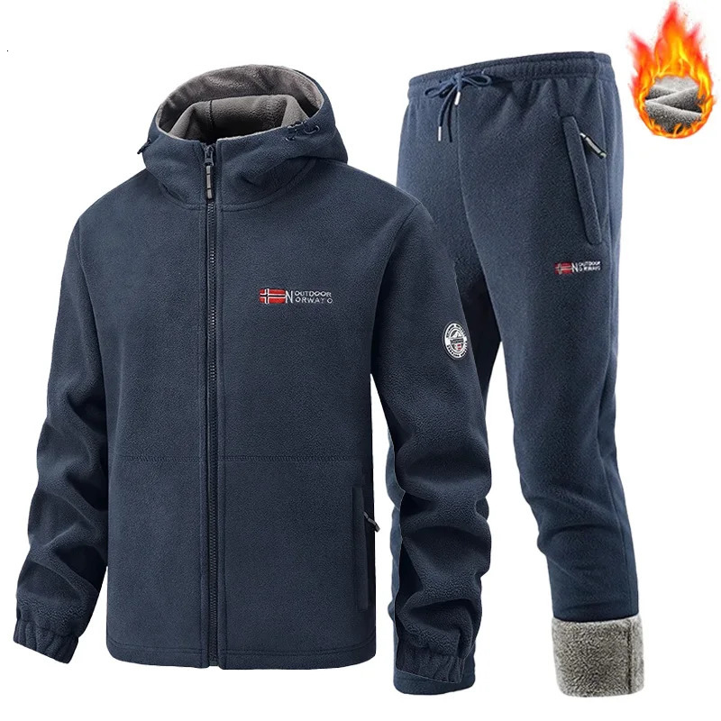 Winter Tracksuit Man Two Piece Set Fleece Lined Sportswear Set Mens Retro Training Thick Jacket Pants Casual Ski Running Suit 261016