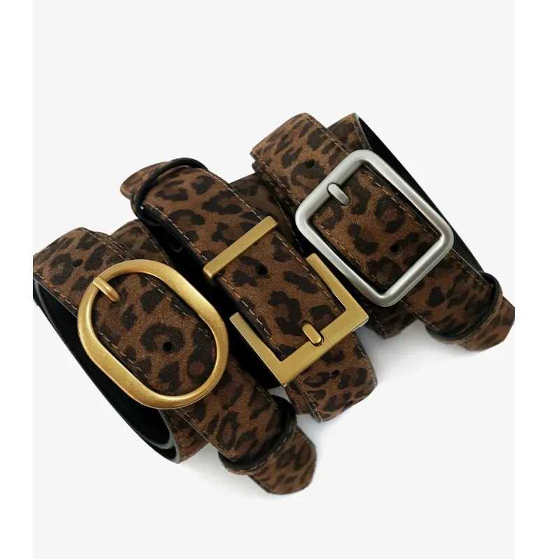 Leopard Print Women's Belt Vintage Chic Suede Leather Belts with Metal Buckle Fashion Y2K Belt for Dress Skirt and Jeans S261017109D