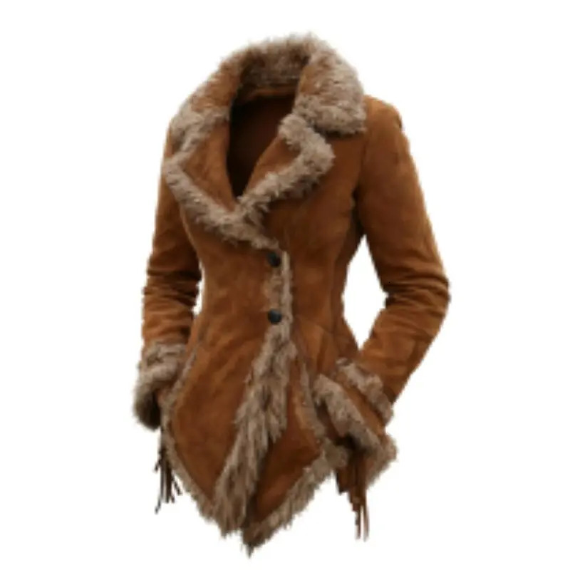 Women's Vintage Suede Coat Fur Collar Lapel Coat Beggar Style Coat 261015