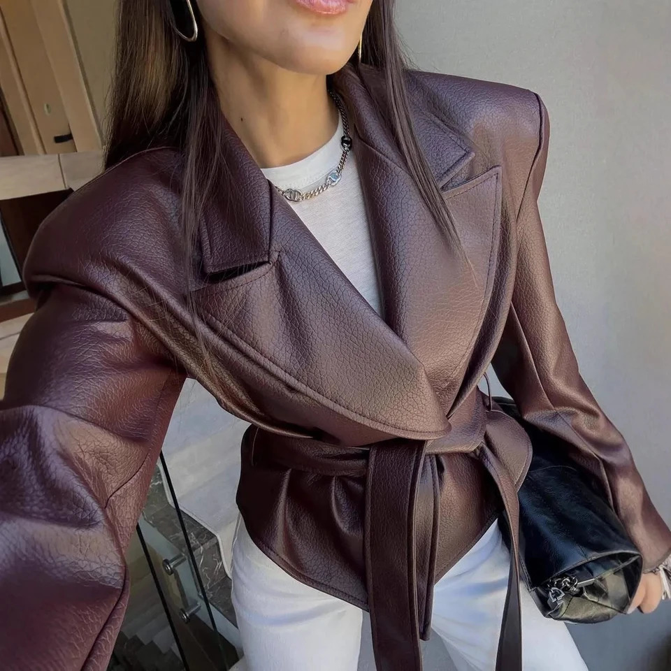 Autumn Winter WomenS Clothing Motorcycle Cool Strap Temperament Leather Jacket Women With Belt Biker Jacket Women Coat 261016