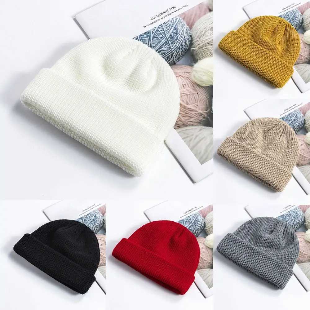 Beanie/Skull Caps Hip-Hop Solid Color Knitted Cap Brimless Elastic Melon Beanie Cap Keep Warm Vintage Dome Hat for Boy Girls Q261017