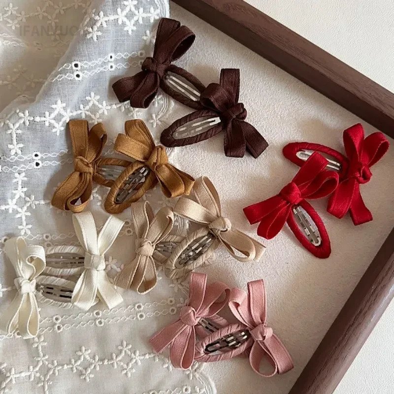 Baby Hair Clips Autumn and Winter Leaf Color Series Cotton Belt Bow Children's BB Clips Bangs Hairclips Side Hair Accessory 261015