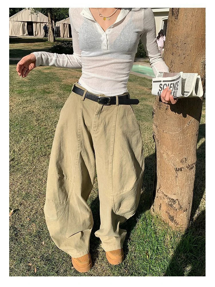 HOUZHOU Y2K Vintage Wash Women Cargo Jeans Harajuku Scimitar Wide Leg American Retro Denim Pants Baggy Trousers Gyaru Streetwear 261016