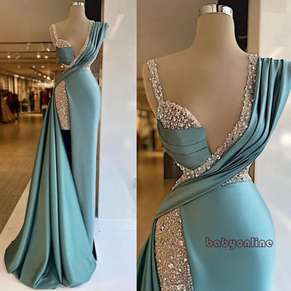Sequined Split Sparkly Mermaid Evening Dresses Crystal Long Formal Prom Gowns Custom Made Plus Size Pageant Wear Party Dress BC12542