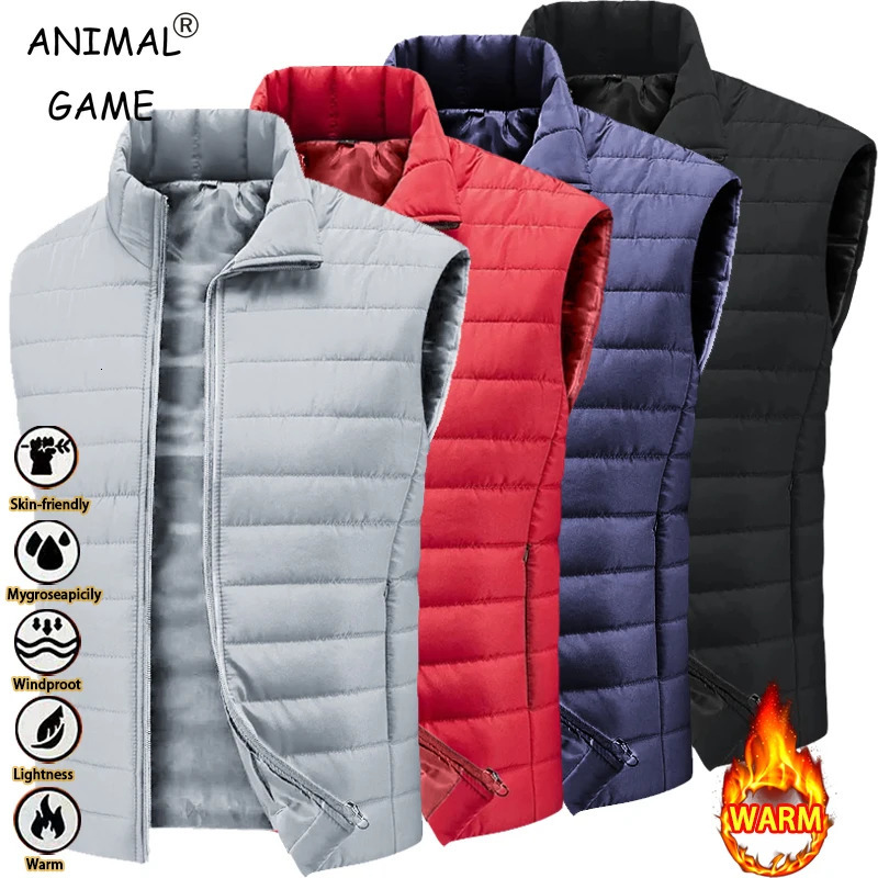 Animal Game Mens Casual Vest Lightweight Sleeveless Jacket Zipper Outerwear Outdoor Warm with Pockets Work Coats 261017