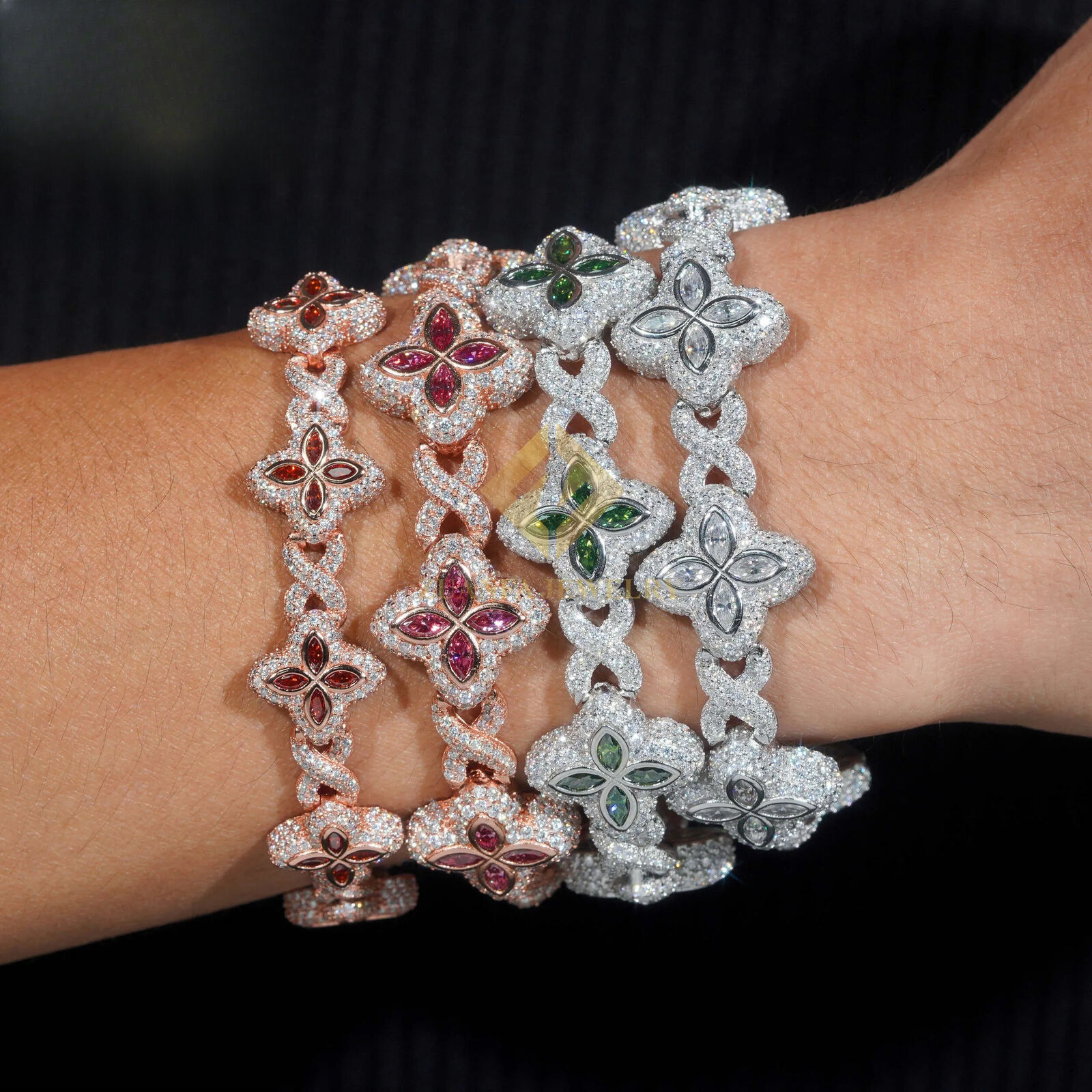 2026 1:1 Iced Fine Jewelry Luxury Flower New Fashion Clover Bracelets perfume Sterling Silver 925 Gold Plated cologne Moissanite Cuban Chains Design