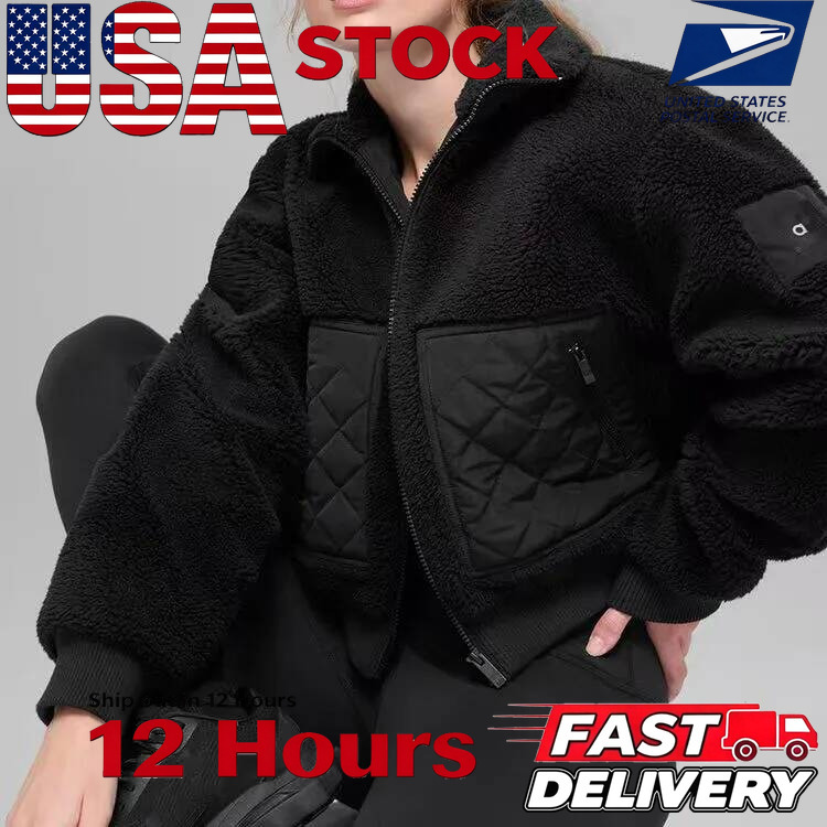 26 top Designer Womens Aalloo Jacket Brown Lamhair Hooded Coat Lamb Wool Zipper Coat Hooded Yoga Clothes Women's Winter Short Padded Warm Cotto