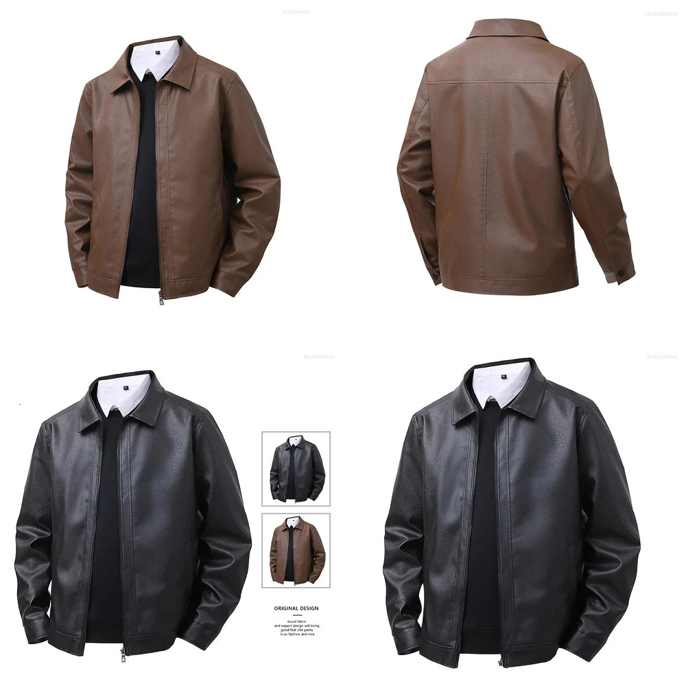 2026 Men's Jackets Leather Jacket Mens Top Windproof Casual Spring And Autumn Slim Fit Lapel Bomber Coat