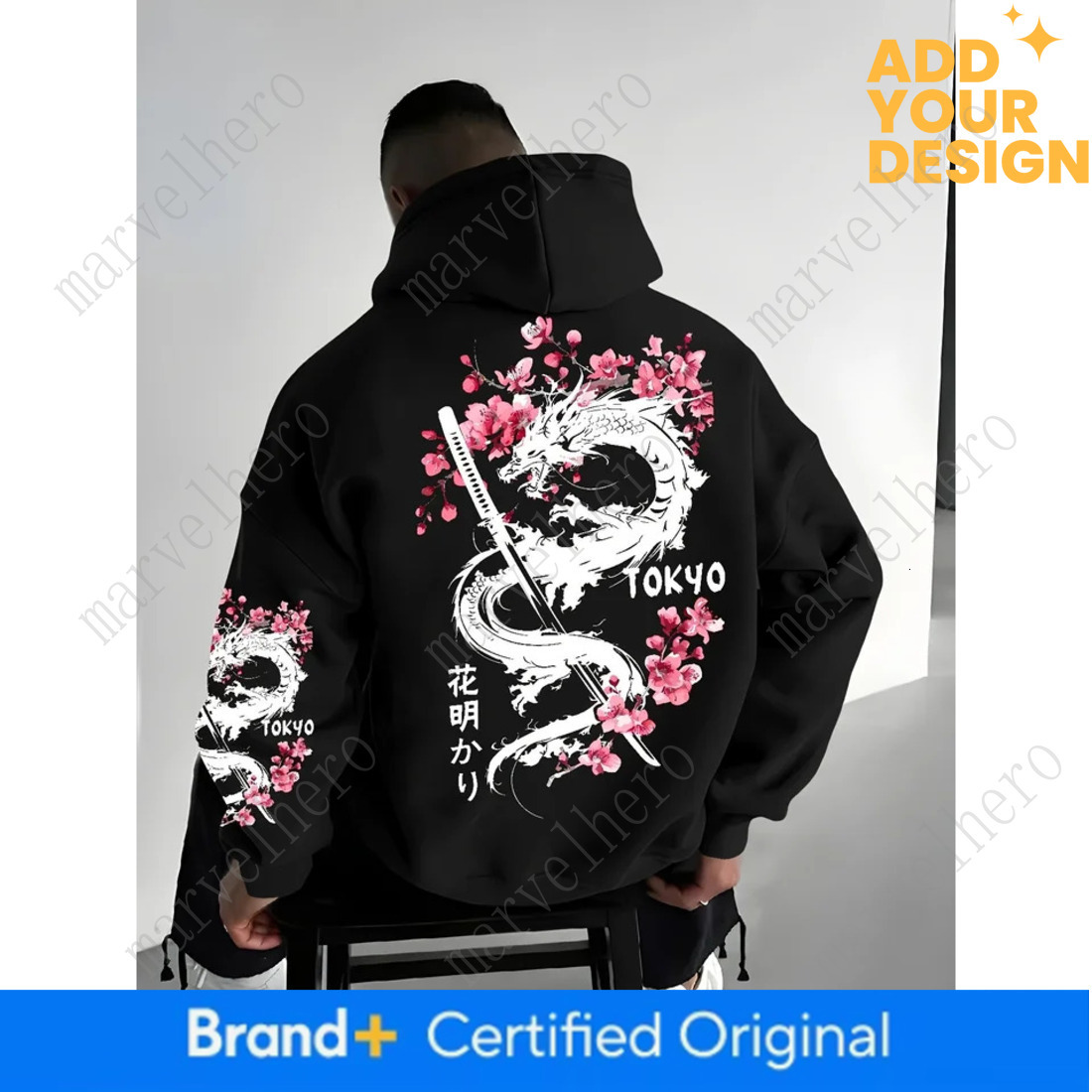 Japan Men Women Anime Dragon Sakura Print Hoodie Street Harajuku Y K Sports Casual Loose Autumn Winter Warm Sweatshirt Clothing
