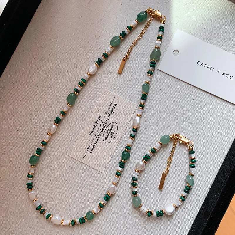 Arrival Trendy Natural Freshwater Pearl Jade Stone 14K Gold Filled Female Jewelry Set For Women Necklace Bracelet Gifts 261017
