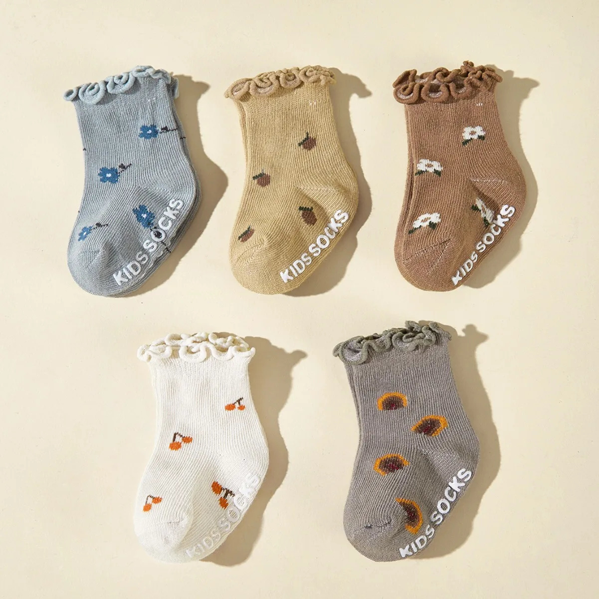 5 Pairslot 1 to 3 Years Anti-slip Spring Autumn Children's Socks Flower Cotton Socks For Girls Ruffle Edge Kids Socks Toddler 261015