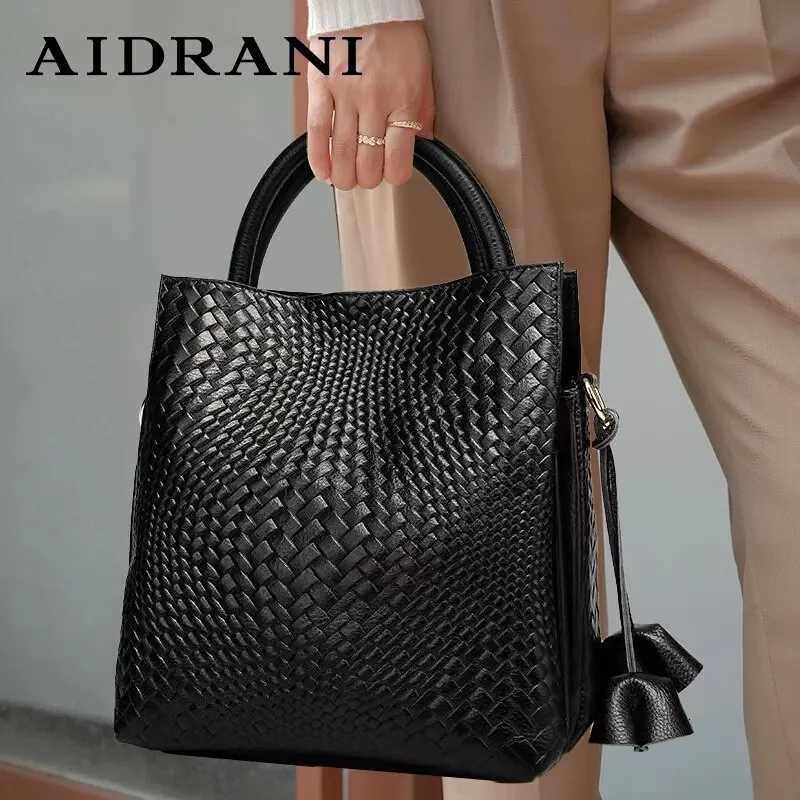 Evening Bags Aidrani Woven Genuine Cowhide Women Tote Bag Large Capacity Top Handle Handbag Multiway Shoulder Bag For Business Travel Gift H261016