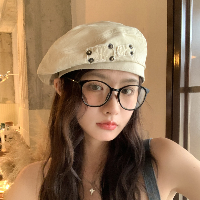Vintage Distressed Denim for Women Spring Summer Korean Style Versatile Face Slimming Artist Artistic Beret Newsboy Hat