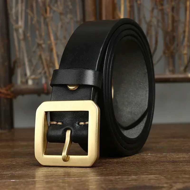Brass 3.8CM Copper Thick Cowhide Buckle Genuine Leather Casual Jeans Belt Men High Quality Waisand Male Luxury Strap Cintos M261016