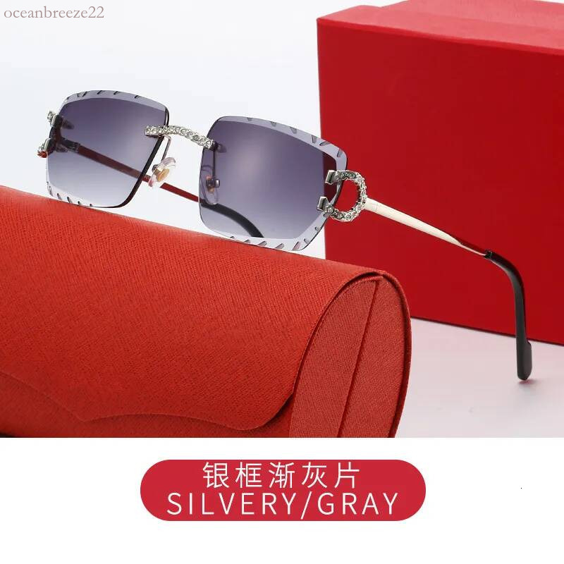 Mens Designer Rimless Square Carterly Sunglasses Metal Frame C Logo Accents Multi Color Lens UV400 Protection Retro Luxury Cartery Glasses for Women
