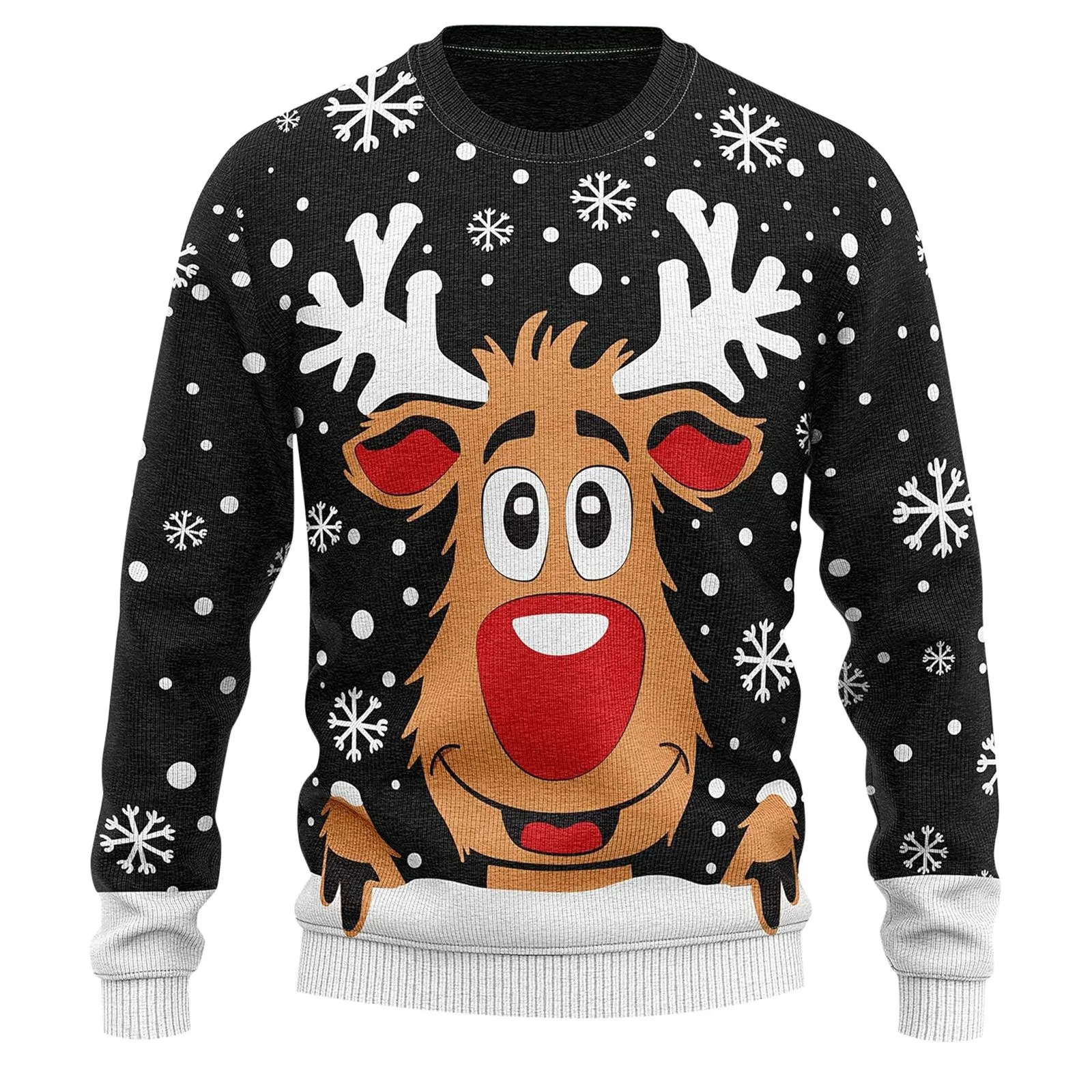 Ugly Christmas Sweater Mens Knitted Pullover Sweater Reindeer Print Round Neck Long Sleeve Pullover Top Fashion Christmas Gift 261016