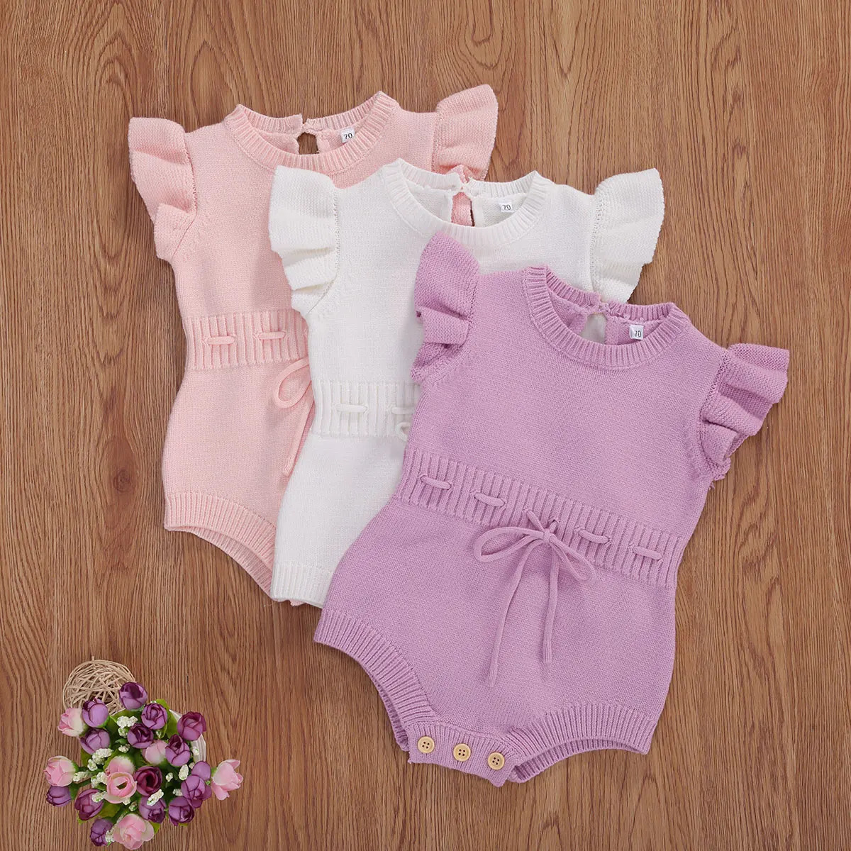 Knitted Cotton Sleeveless born Baby Girls Summer Rompers Cute Infant Jumpsuit Toddler Bodysuit Baby Clothing For 0-24 Months 261015