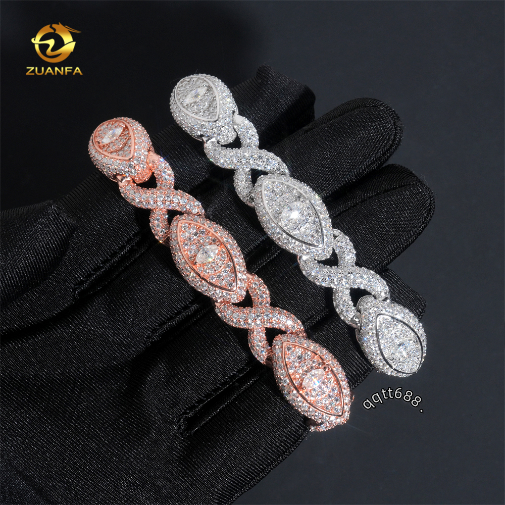 High Quality Infinity Cuban Link Bracelet Iced Out 925 Sterling Silver Eye Hip Hop Pass Diamond Test Moissanite Diamond Bracelet