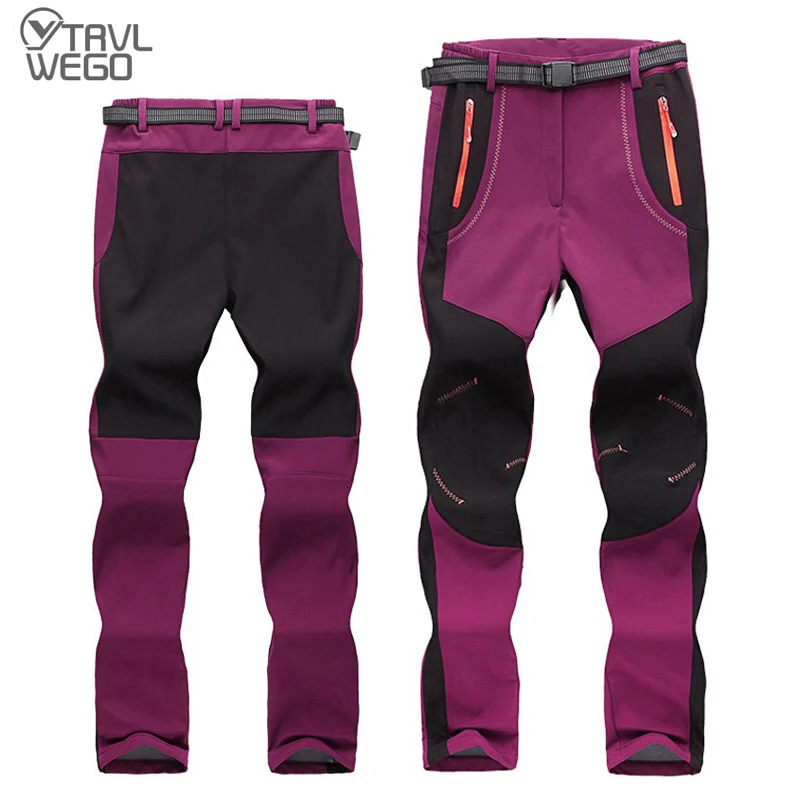 TRVLWEGO Warm Winter Woman Men Outdoor Camping Hiking Pants Soft Shell Waterproof Fleece Windproof Skiing Skating Trousers 261017