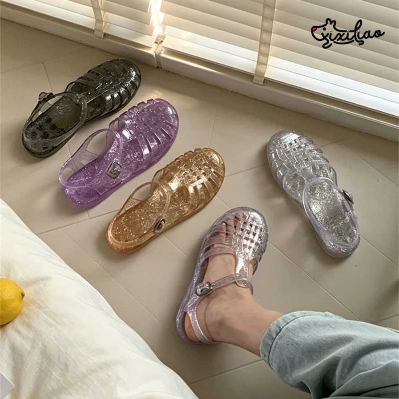 XIXITIAO Crystal Sandals For Women 2026 Summer Lightweight Solid Color Roman Sandals Soft Comfortable Outdoor Beach Jelly Shoes Q261015