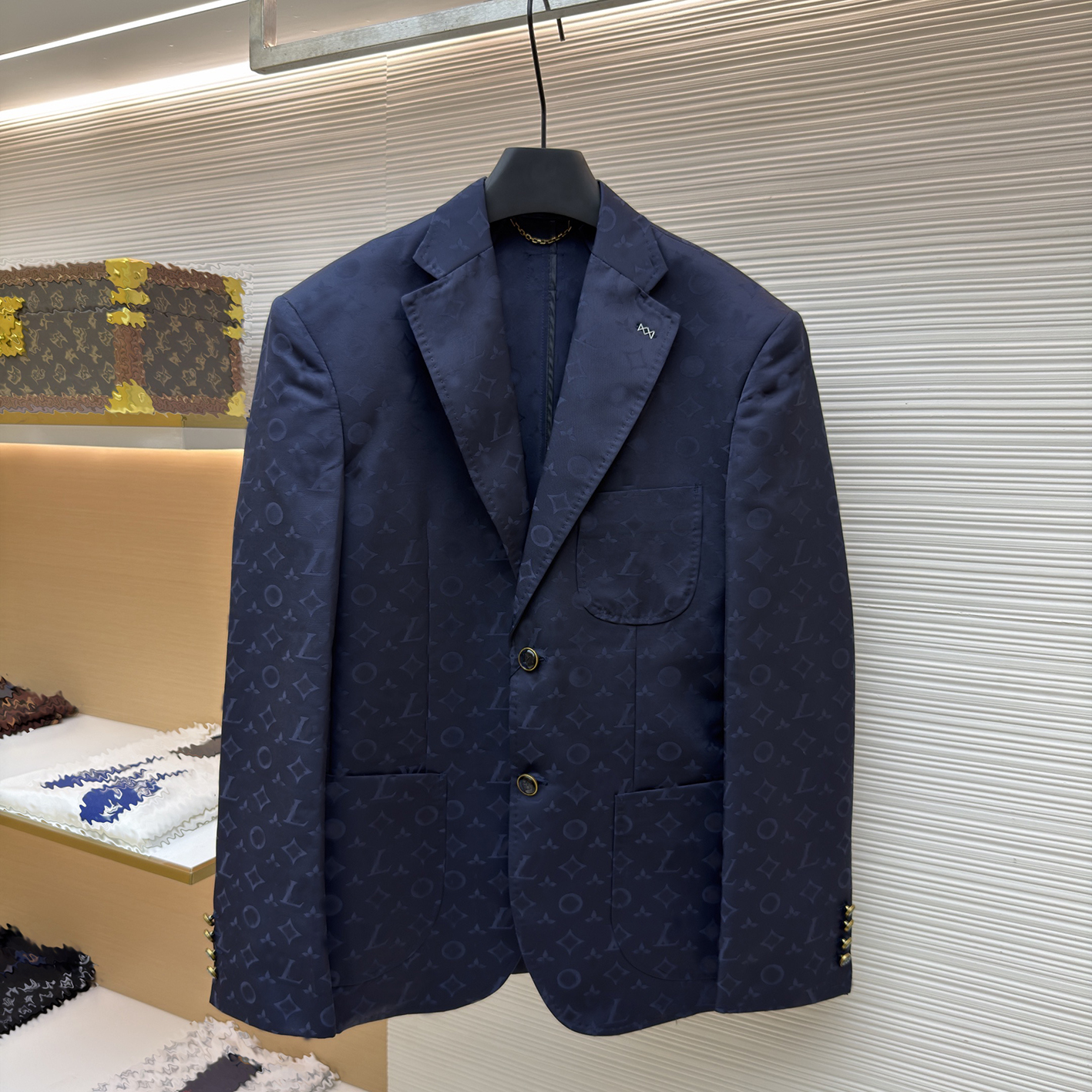 Designer brand clothing, high-quality men's navy blue floral jacquard suit, business and leisure two-piece set, light luxury floral men's