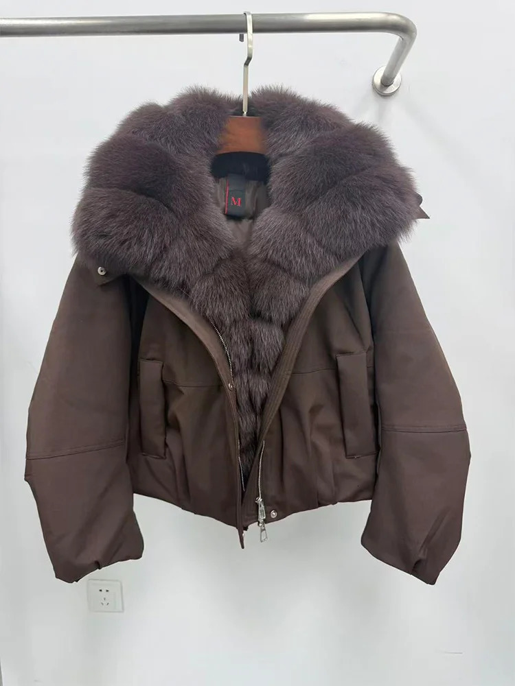 Fashion Winter Casual Puffer Jackets Natural Fox Fur Collar Coat Short Goose Down Jacket y Women Parkas Clothing 261015
