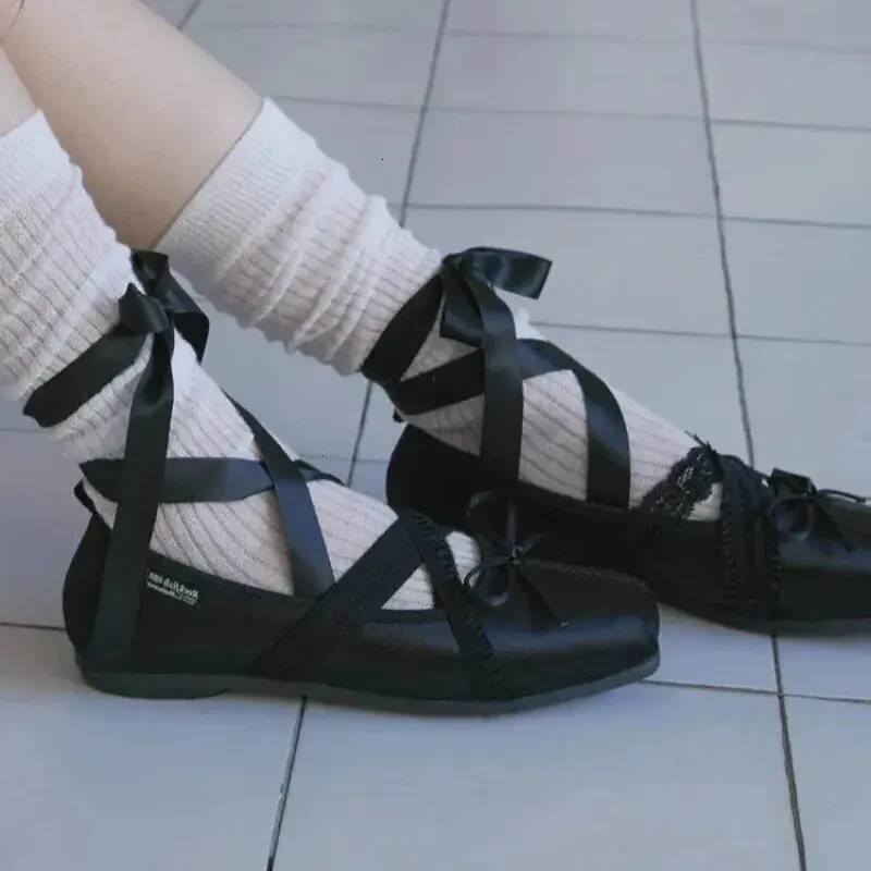 Women Casual Shoes Sweet female sneakers Satin Pink Square Toe Ballet Single Shallow Flat Rose Lace Up Womens Shoe Ladies