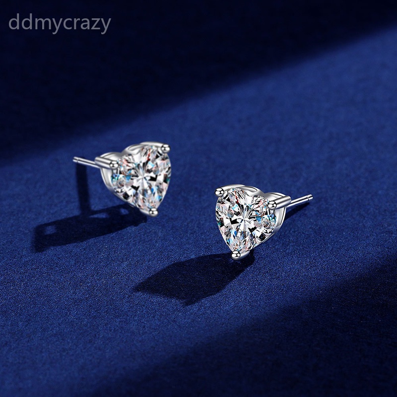 S925 Sterling Silver Heart Stud Earrings 50ct Moronite White Color Fashion Jewelry Gift
