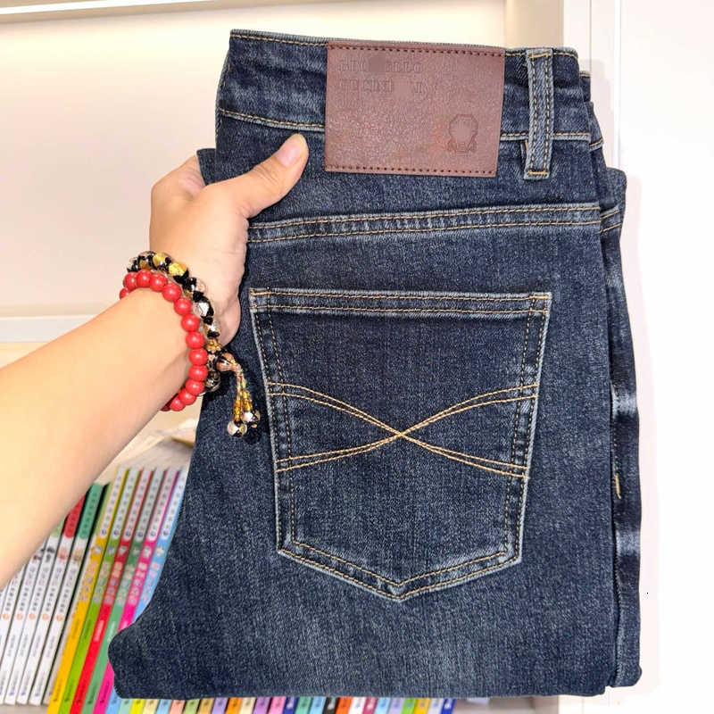 Men's Jeans designer Embroidered high-end European-style men slim-fit stretch denim jeans, vintage wash, dark blue, straight-leg casual trouser