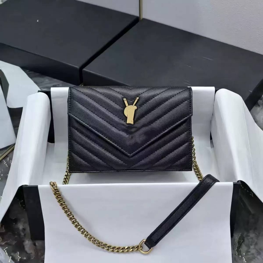 designer bag luxury Women Envelope Flap Bag Black Quilted Caviar Leather Chain Strap Crossbody Shoulder Gold Hardware bags
