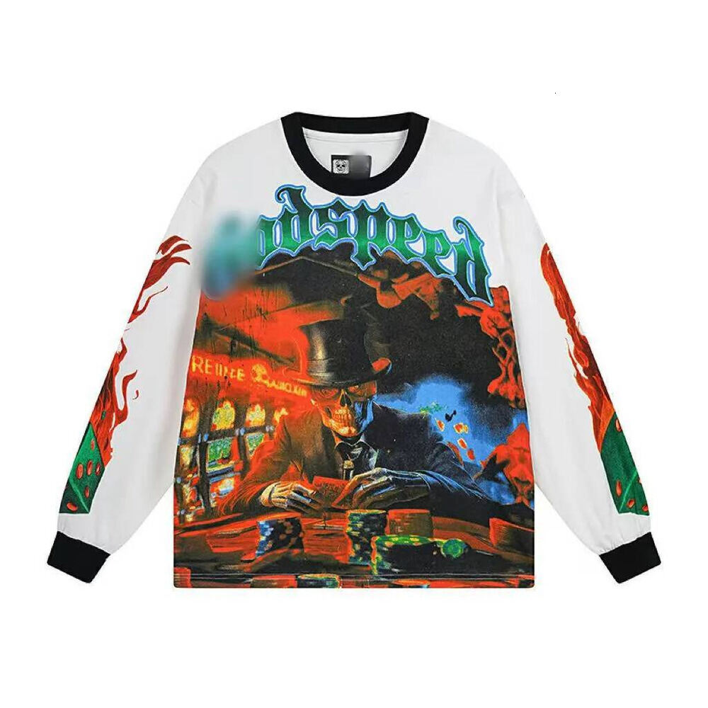 Godspeedilies Long Sleeve Designer Classic Skull Pattern Letter Printed Hoodie High Street Retro Harajuku Y2k Hip Hop Style Rinse Loose Good Speed H