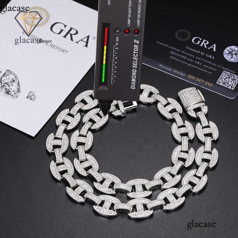 High Quality 16mm Baguette Moissanite k Sterg Sier Lab Mossanite Dia Iced Out Cuban Chain For Men