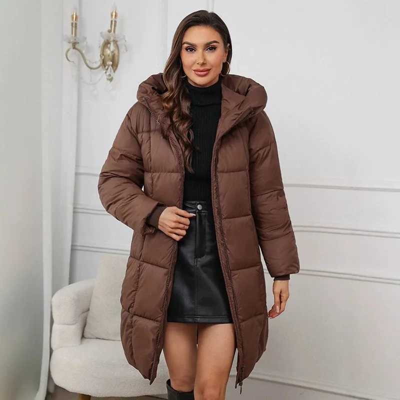Women's Down Parkas Mid Length Winter Coat for Women with Shaped Waist Thick Quilted Hooded Jacket Warm Insulated Puffer Outerwear for Cold Wea