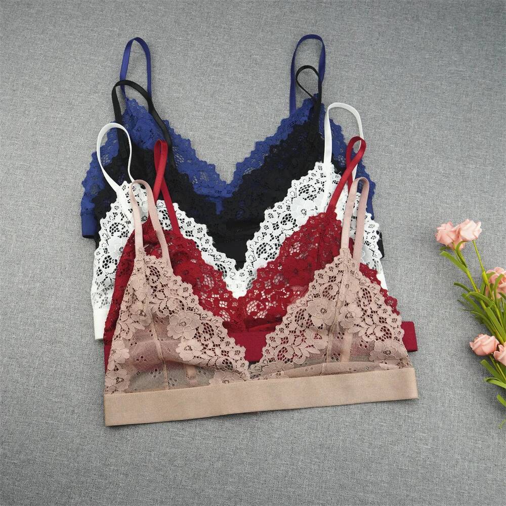 1/2 Pcs Transparent Lace Underwear Bra Sexy See Through Mesh Brassiere Wire Free Sheer Lingerie for Women dongdumaoyi