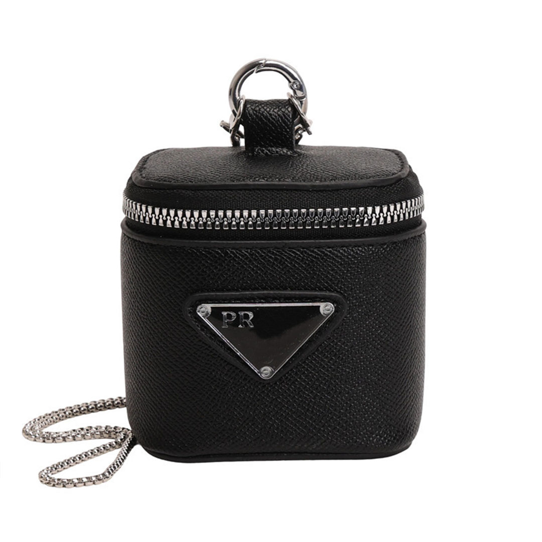 Designer women's mini box handbag PU leather hard shell crossbody bag portable top handle makeup bag woven metal chain shoulder bag children�