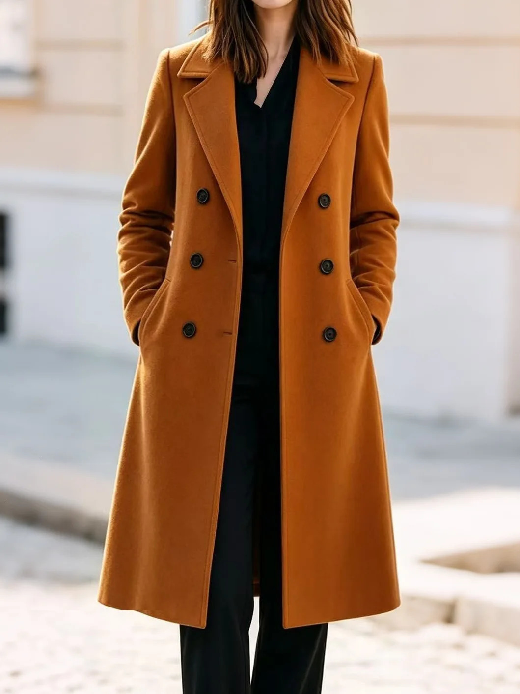 Coat Autumn Winter Jackets For Women Lapel Collar Long Sleeve Pockets Jacket Elegant Office Casual Loose Outerwear Coat 261016