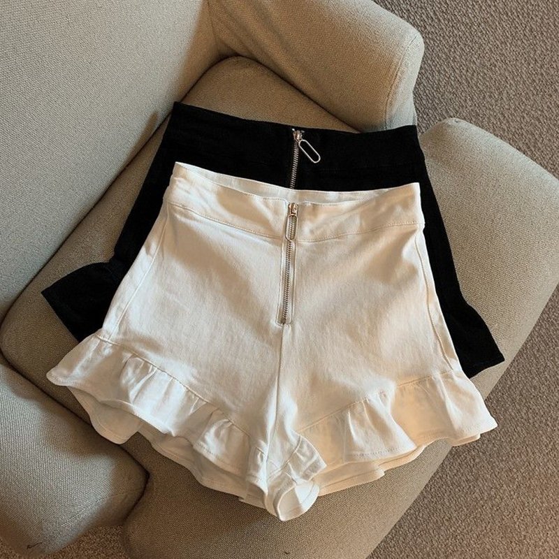 MEXZT Streetwear Ruffles Black Women Elegant White Wide Leg Suit Shorts Korean Sexy Club High Waist Slim Hot Short Pants