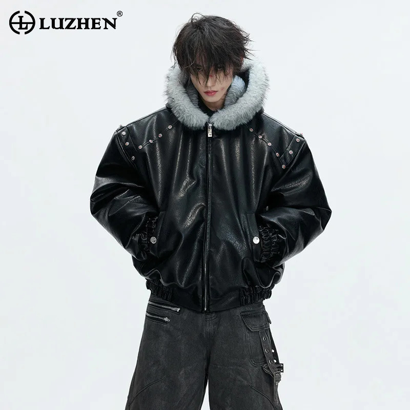 LUZHEN 2026 Winter Original High Quality Street Wear Fur Patchwork Hooded Padded Coat Men Fashion Thickened Parka Jacket
