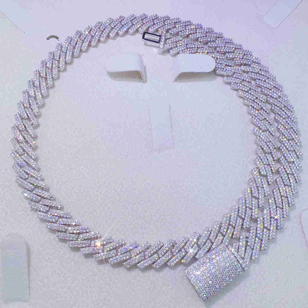 Popular Style Square Shape 10mm 2 Rows Hip Hop Iced Out 925 Silver FL Moissanite Diamond Pass Diamond Tester Miami Cuban Chain