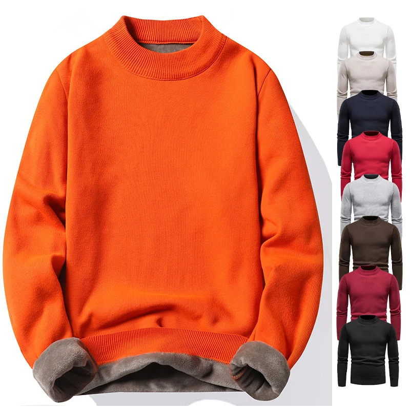 Men's Pullover Soft Sweater Winter Velvet Shirts Clothing Knitted Fleece Warm Cold Blouse Slim Fit Bottom Shirts 261015