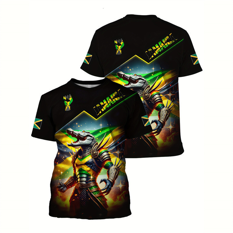 2026 Men's Jamaica Flag Pattern 3D Printed Football Summer Spring Short Sleeve Oversized Round Neck T-Shirt Free Shipping