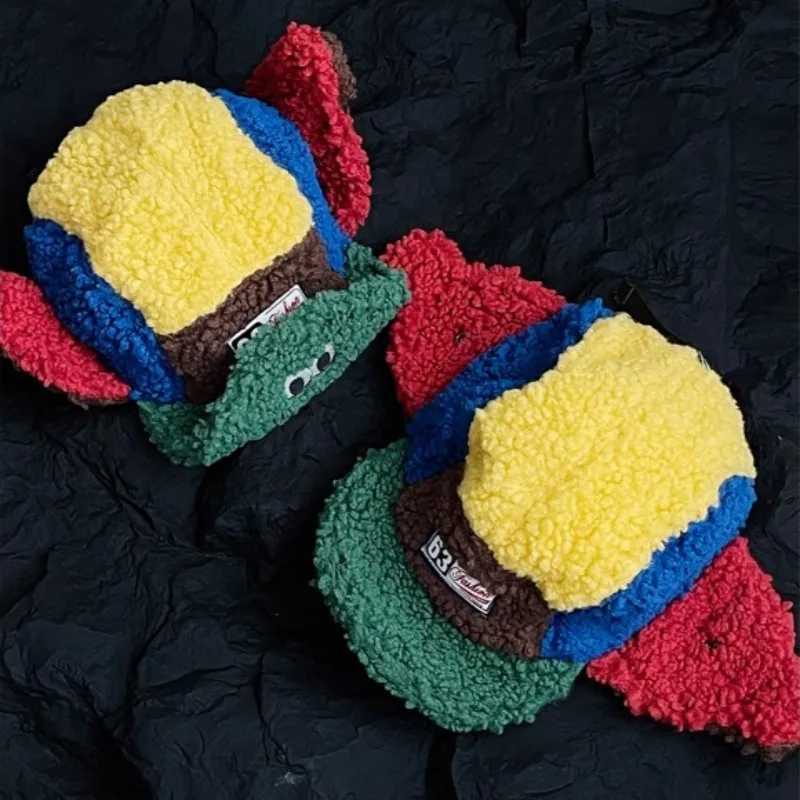 Trapper Hats 2025 New Cute Puff Frog Lamb Wool Wings 5-Panel Bomber Hat Autumn and Winter Warm Ski Pilot HatT261017