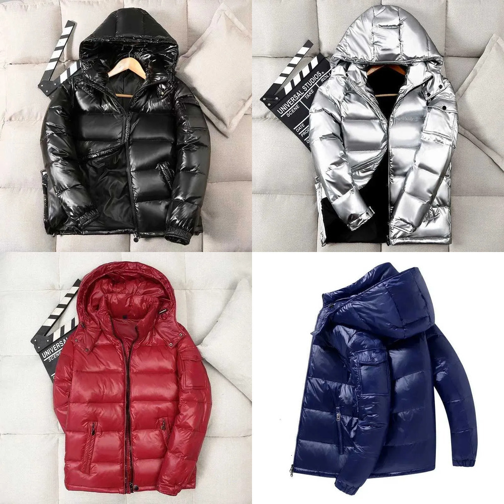 Men's Down Parkas Men Shiny Puffer Jackets New Winter Man Hooded Casual White Duck Down Coats Quality Male Outdoor Windproof Warm Jackets Size