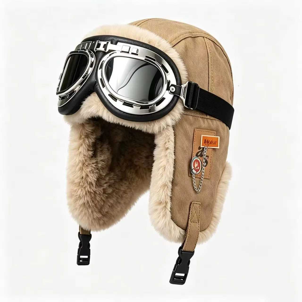 Trapper Hats Men Winter ER Hat With Goggles Outdoor Motorcycle Windproof Warm Faux Fur Pilot Earflap Hat Leather Thermal UshankaT261017