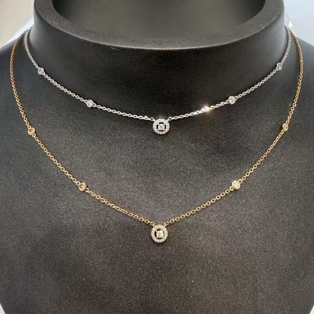 M necklace Exquisite foreign trade jewelry single diamond light luxury necklace with niche design, round pendant, versatile collarbone chain for spr